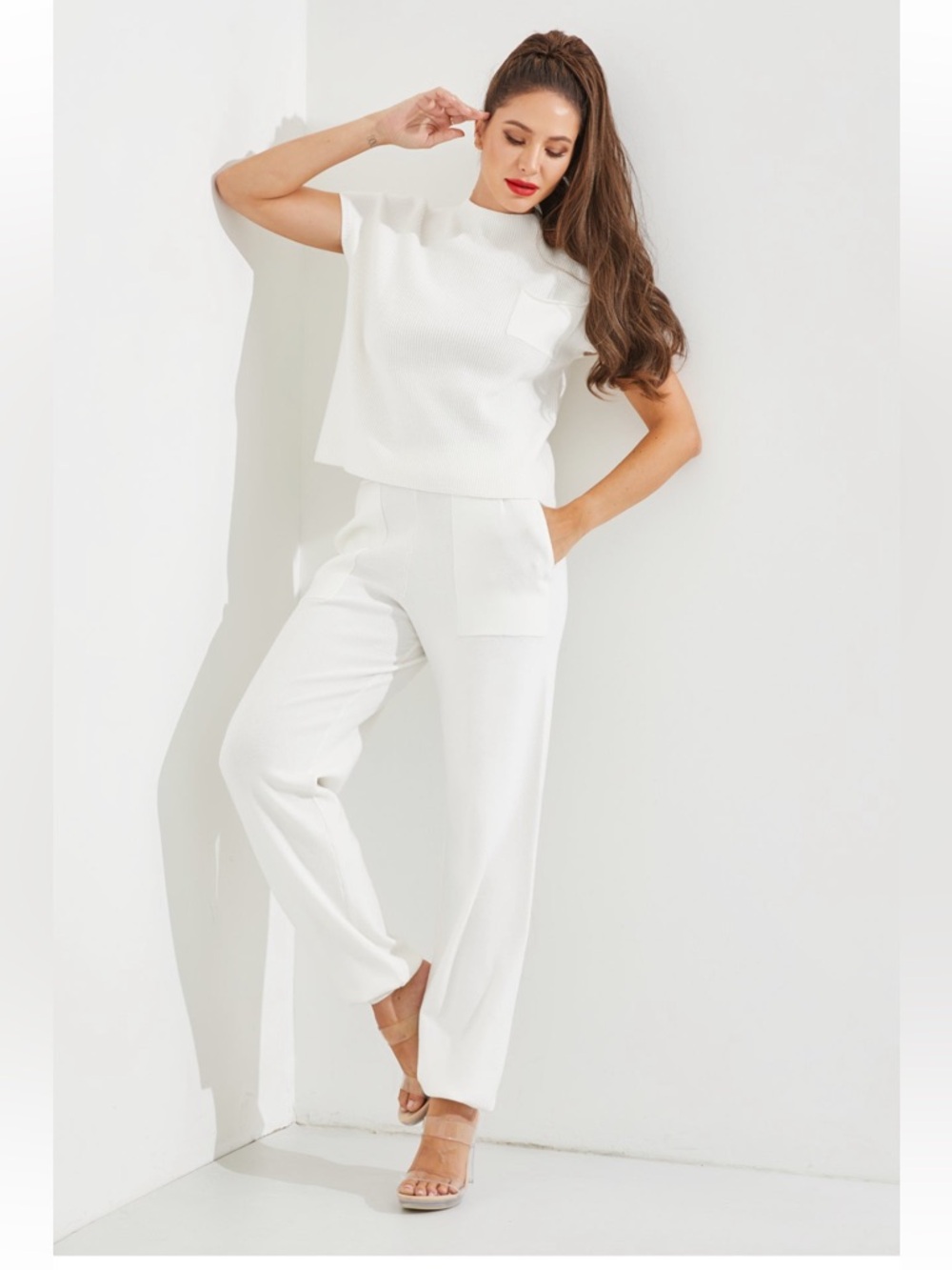 267. In My Element Knit Short Sleeve Top And Jogger Pants Set